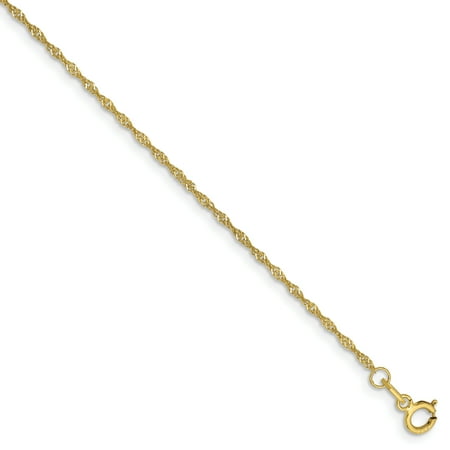 10k Yellow Gold 1.10mm Link Singapore Chain Anklet Ankle Beach Bracelet 7 Inch : Valentines Day