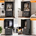 thumbnail image 5 of Miniyam 71" Tall Metal Wardrobe Cabinet with 2 Drawers & Hanging Rod, 2-Door Storage Closet for Bedroom Office Laundry Room (Black), 5 of 15