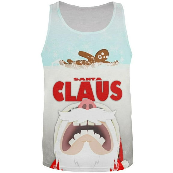Christmas Santa Jaws Claus Horror All Over Adult Tank Top - 3X-Large