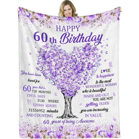 60th Birthday Blanket for Women 60th Birthday Gifts for Her-60th Birthday for Woman Wife Mom Sister-Happy 1964 Bday Blanket 60 x 50 (60th)