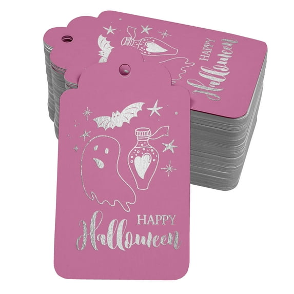 Inkdotpot Happy Halloween Halloween Bottle Tag Real Silver Foil Favor Hang Tags 100 Pack
