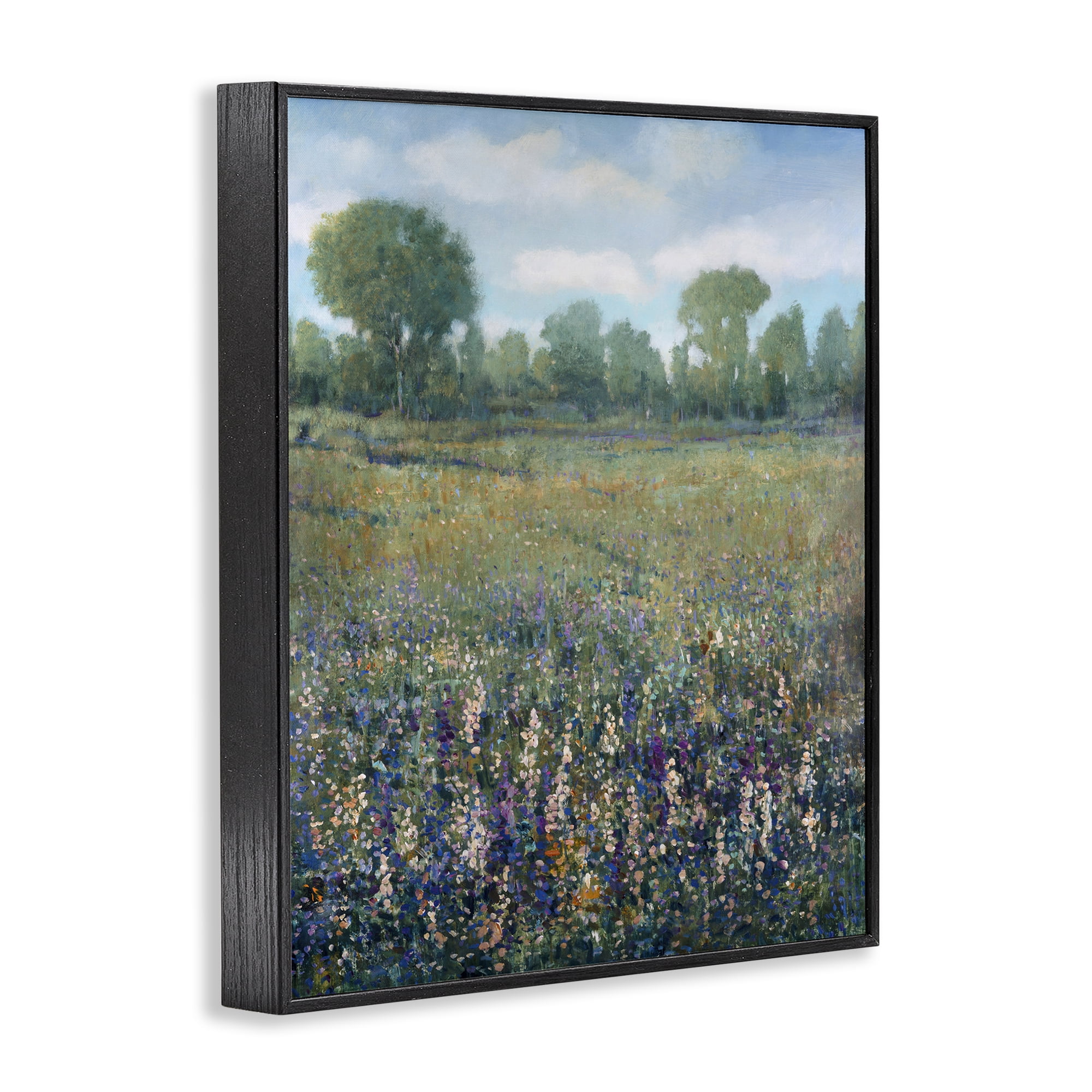 Stupell Industries Lilac & Wildflower Fields Landscape Painting Black Framed Art Print Wall Art, 11 x 14