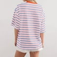 thumbnail image 4 of Hauts de Printemps pour Femmes, T-Shirts Décontractés Basiques à Manches Courtes Rayées, Col Rond, Rose Vif TTG, 4 of 4