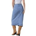 thumbnail image 3 of Falda de mezclilla midi ajustada de cintura alta con abertura y dobladillo sin terminar para mujer INSPIRE CHIC, color azul claro, talla M, 3 of 6