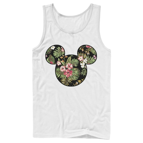 Men's Mickey & Friends Floral Face  Tank Top White Small