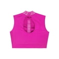 thumbnail image 4 of Hansber Kids Girls Lyrical Dance Crop Top Sleeveless Mock Neck Rhinestones Mesh Performance Cheerleading Tops Hot Pink 16, 4 of 5
