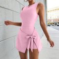thumbnail image 2 of jtjvou Women's Summer Sleeveless Bodycon Tie Waist Romper Skort Mini Tennis Athletic Dress Built Shorts Casual Vacation Dress Pink M, 2 of 9