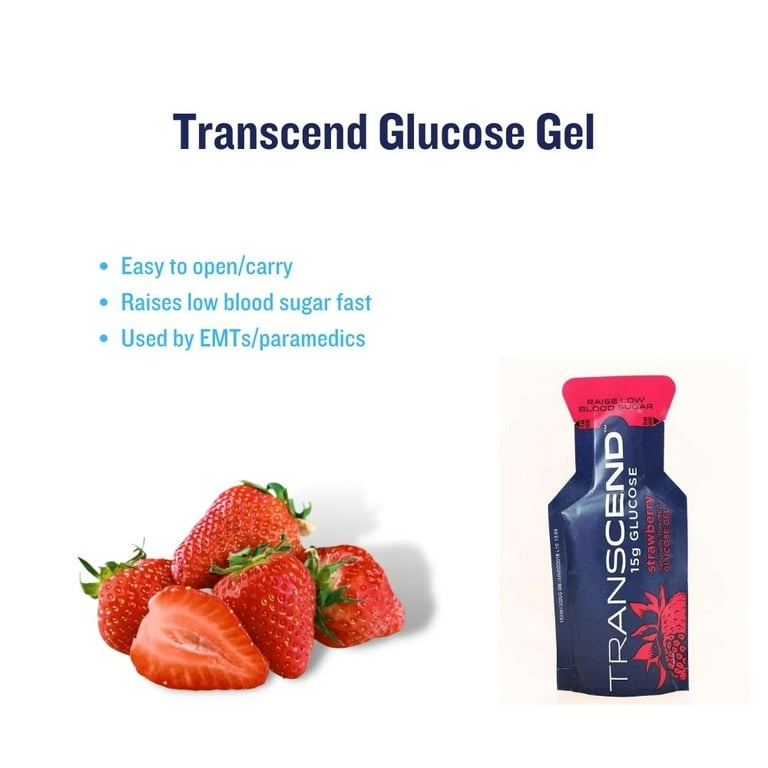 Transcend Paquetes de gel de glucosa – Fresa – Paquete de 15 (1.1 oz cada  uno) – Elegible por FSA/HSA – Paquetes de gel de glucosa de soporte de