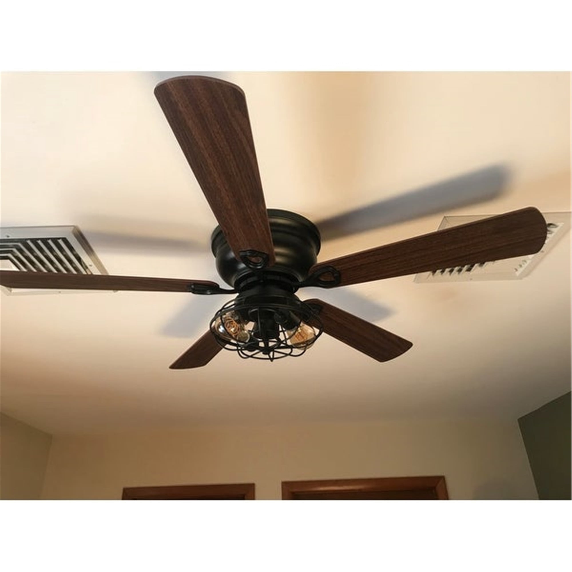 Parrot Uncle 48" Farmhouse Flush Mount Caged Ceiling Fan with Remote Control and Light Kit, Low-Profile Chandelier Ceiling Fan