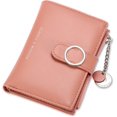 thumbnail image 1 of Cartera pequeña para mujer, delgada, compacta, de piel sintética, con dos bolsillos, monedero con cremallera y tarjetero (rosa), 1 of 5