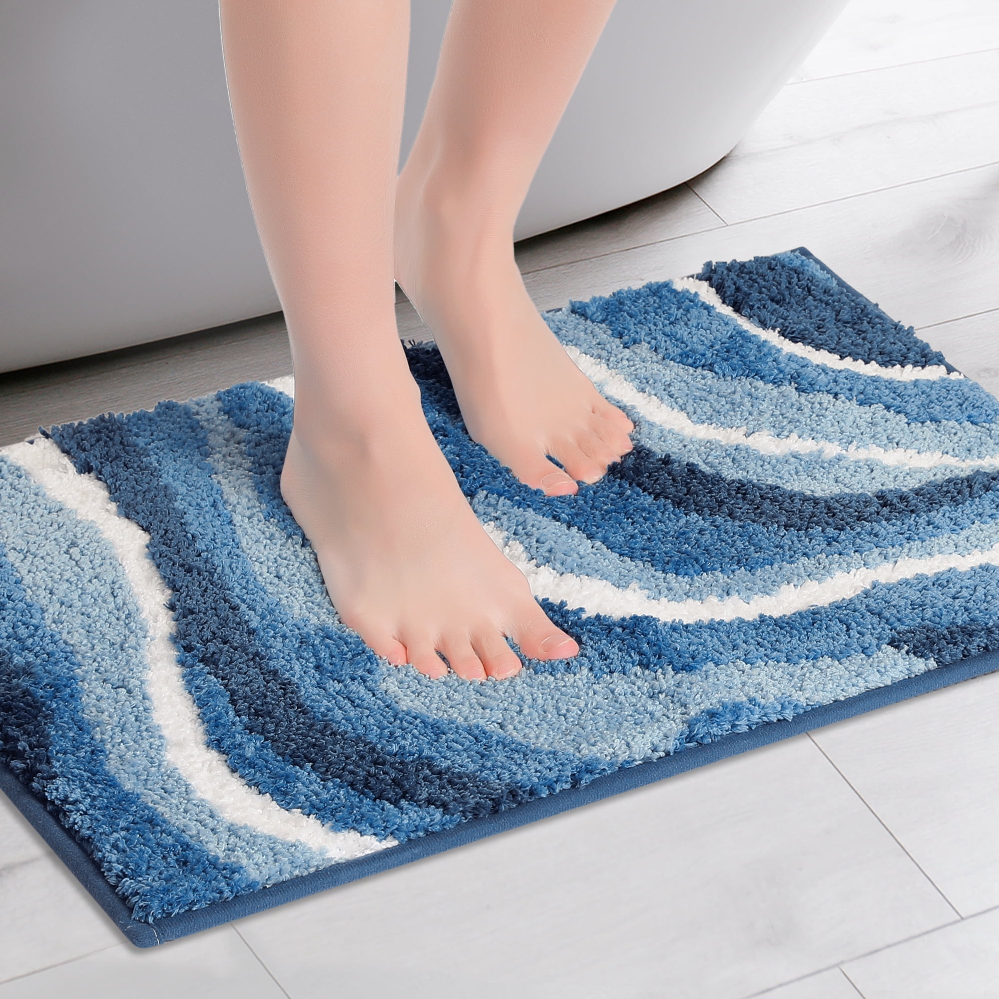 Unique Bargains Abstract Bathroom Rug Soft Bath Mat Non-Slip Thickening Bath Rugs Blue 16" x 24"