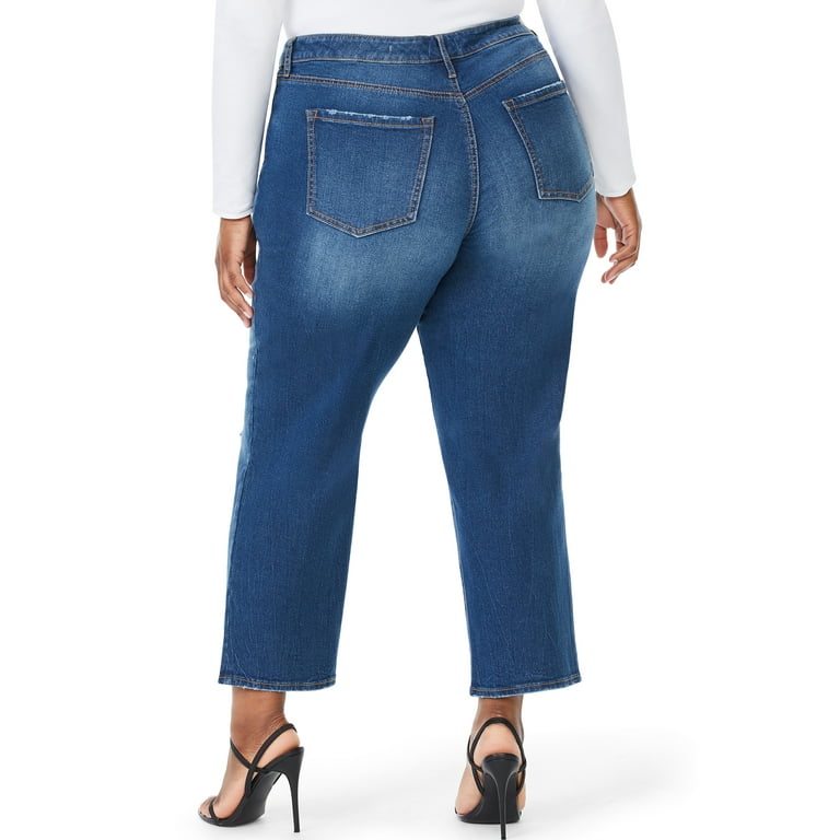 Sofia Jeans Women's Plus Size Leslie Curvy Destructed High-Rise Slim  Straight Jeans