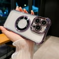 thumbnail image 3 of Magnetic for iPhone 13 Pro Max Case Compatible with MagSafe, [Military Grade Protection] Logo View Slim Transparent Clear Electroplate Bumper Cover Case for iPhone 13 Pro Max 6.7” Purple, 3 of 14