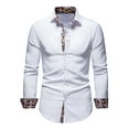 thumbnail image 1 of Camisas Vaqueras Para Hombre Manga Larga Camisa de manga larga para hombre, moda juvenil, informal, con solapa, ajustada, color (White, M), 1 of 7