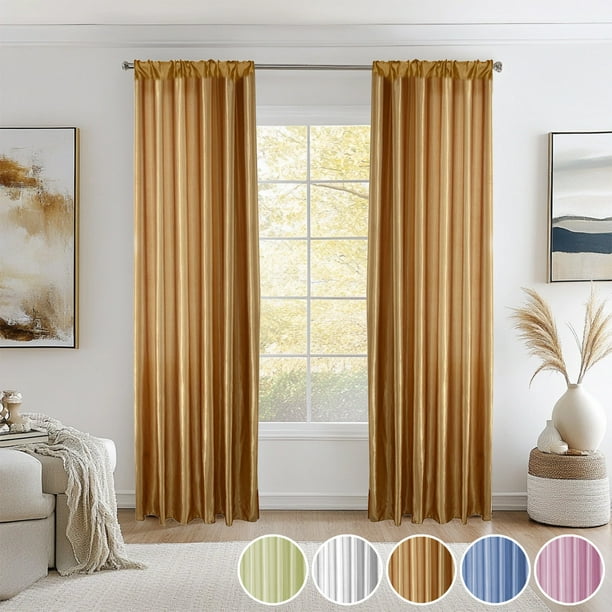 Cortinas de satén extra grandes 100x250 cm | Cortinas de poliéster sedoso y suave para ventanas | Resistente a arrugas A la Prueba de Desvanecimiento | Blanco Café, Azul Rosa Verde | Decoración del