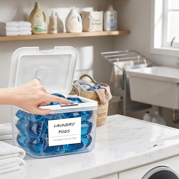 Laundry Pods Container, Plastic Detergent Powder Jar with Press-and-Pop Lid for Laundry Room Bathroom