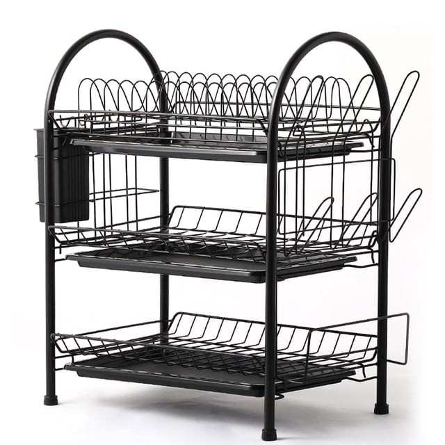 TFixol Dish Drying Rack 3 Tier Dish Rack Steel with Removable Drain Board Storage Rack for Dish Drainer Utensil Holder with Cup Rack for Kitchen Countertop Organizer Storage