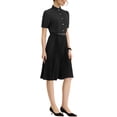 thumbnail image 4 of INSPIRE CHIC Women's Half Placket Shirt Dress Short Sleeve Ruffle Stand Neck Pleated Midi Dresses with Belt S Black, 4 of 5