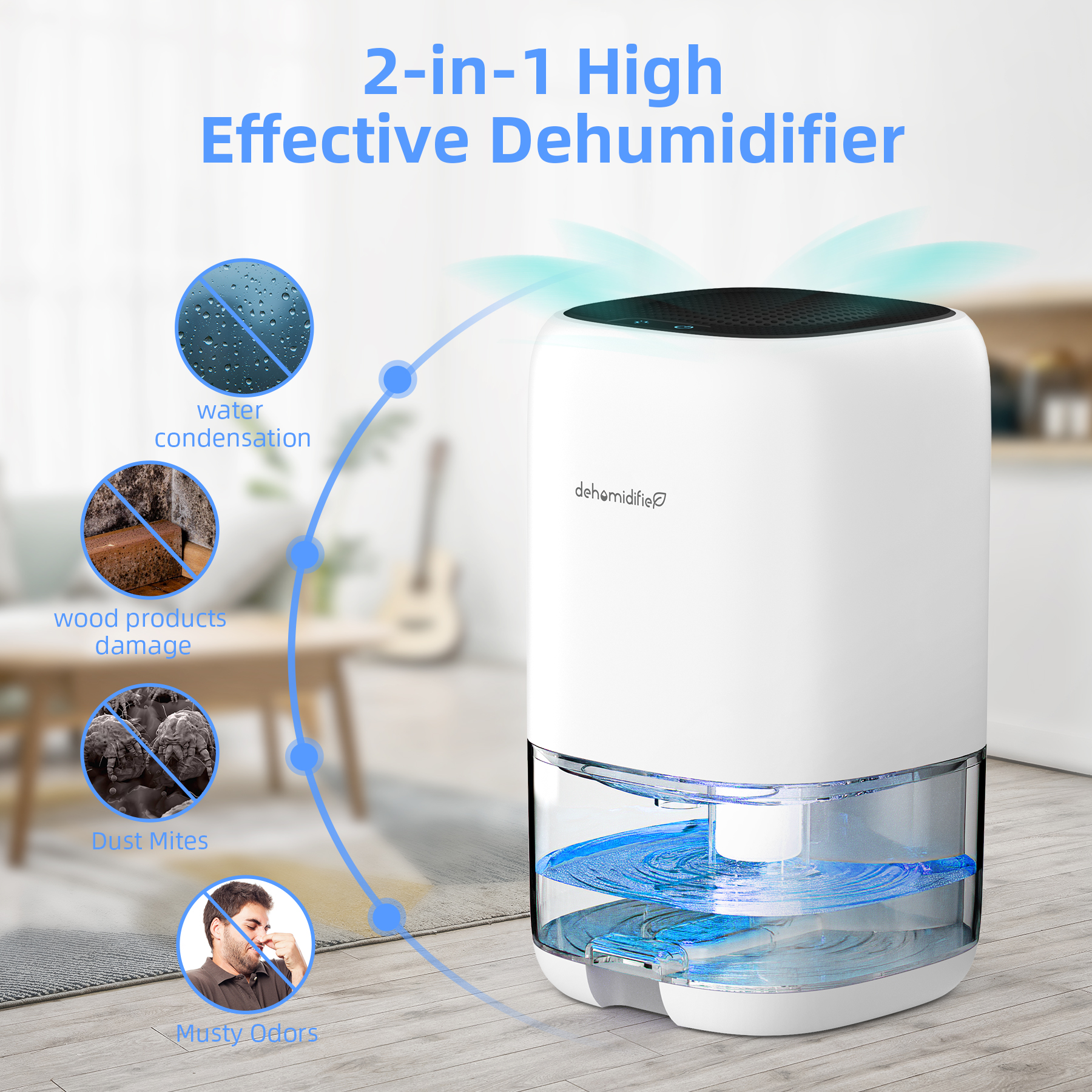 KLOUDIC Dehumidifier Portable and Ultra Quiet with Automatic Defrosting for Home 1000ML(2200 Cubic Feet) - image 5 of 8