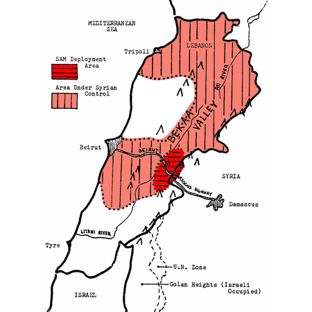 Control Map - LAMINATED POSTER Map of the Syrian controlled territory in Lebanon, with SAM deployment areas (highlited in red.) _Ê„ Poster Print 24 x 36