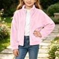 thumbnail image 5 of Girls Fleece Jacket with Pockets Full Zip Turtleneck Warm Casual Kids Winter Hoodless Jackets Pink 14, 5 of 8
