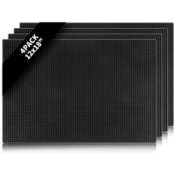 (4 Pack) Bar Mats for Countertop, Non-Slip Silicone Rubber Bar Drying Mats for Coffee & Cocktail Bars, 18 x 12 Inch, Black