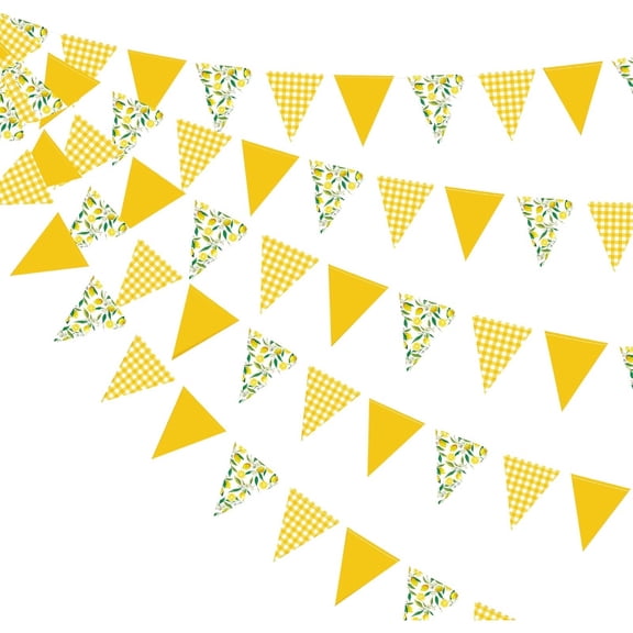 30Ft 2Pcs Lemon Party Decorations Yellow Plaid Floral Lemon Banner Bunting Hanging Paper Triangle Garland Streamer for Wedding Bridal Shower Engagement Bachelorette Baby Shower Birthday Party Supplie