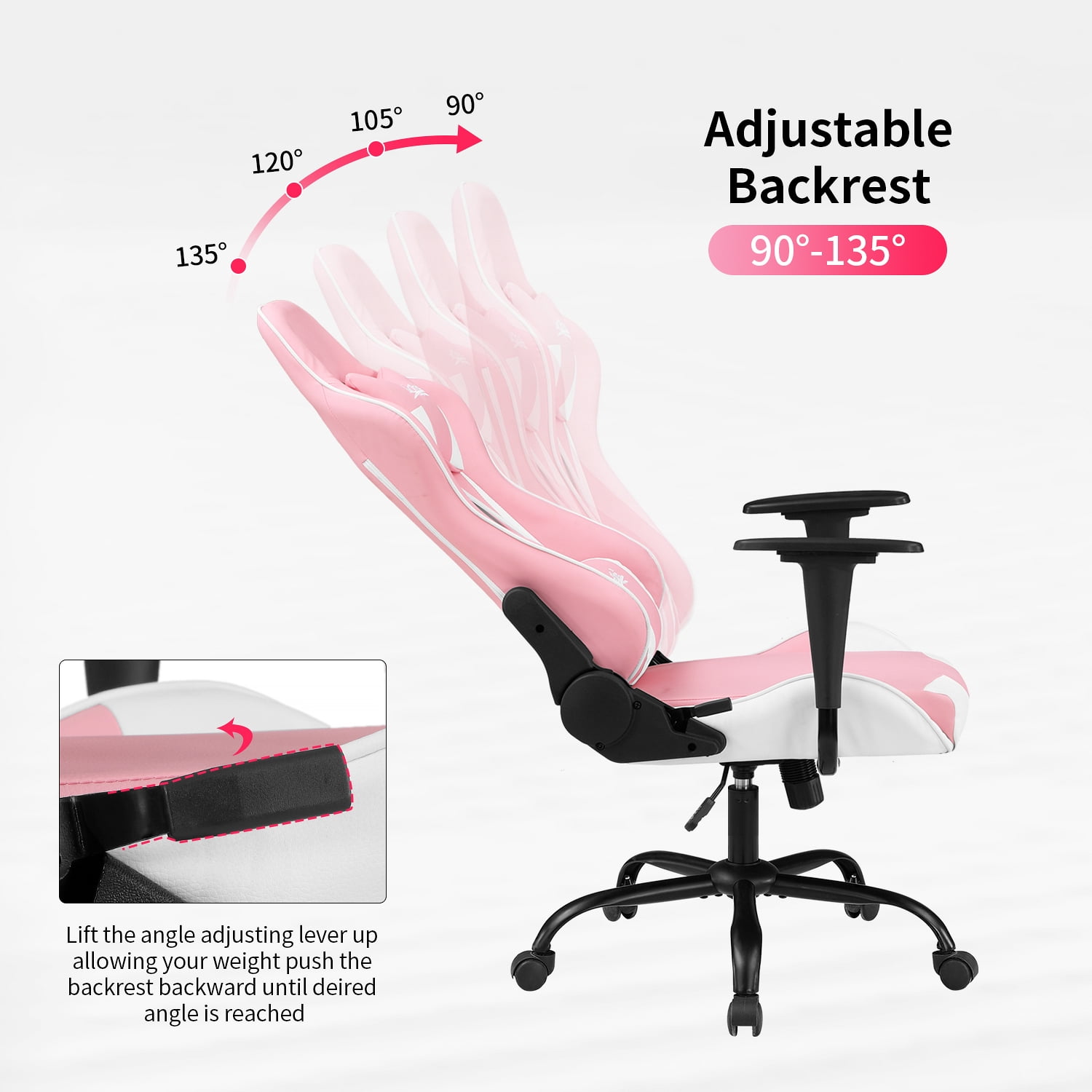 BestOffice Ergonomic Gaming Chair, Lumbar Support, Rolling Swivel for Women(Pink)