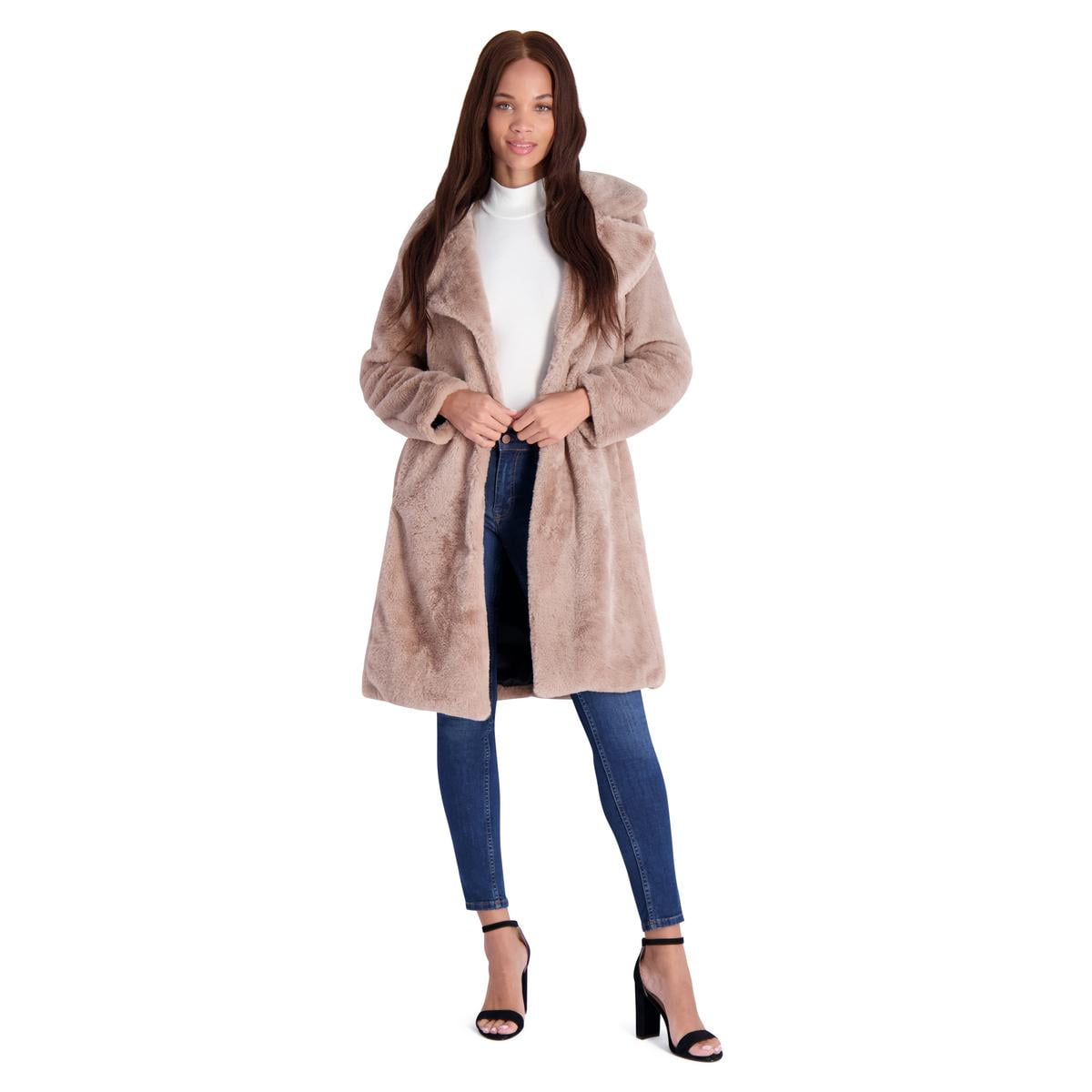 Avec Les Filles Women's Mid-Length Faux Fur Coat with Notch Lapel