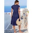 thumbnail image 6 of Womens Summer Dress Ruffle Sleeve V Neck Midi Dresses Tiered Boho Beach Sundress Navy Blue M, 6 of 7