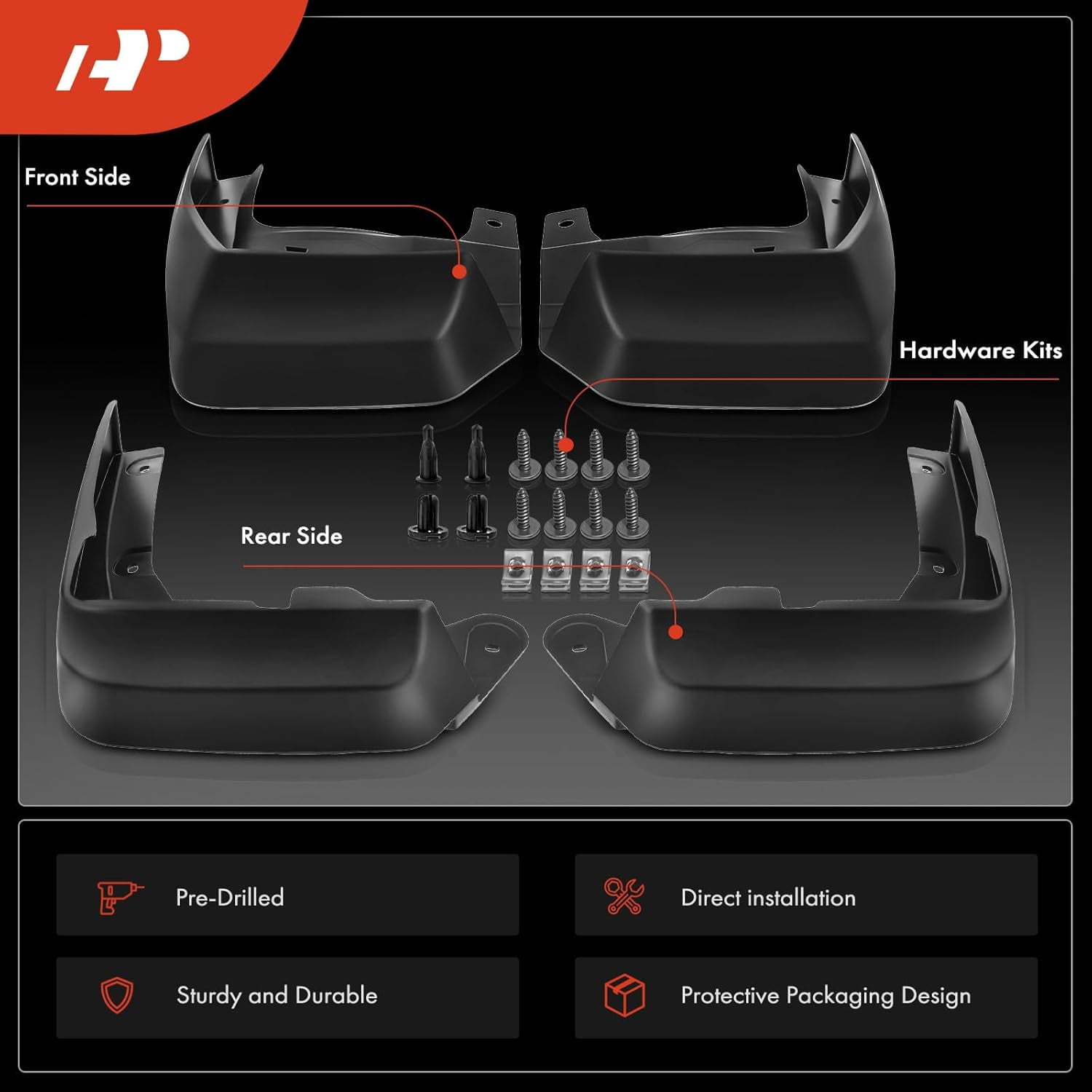 A-Premium Set of 4PCS Mud Flaps Splash Guards Mudguards Mudflaps with Hardware Kits Accessory Compatible with Honda Odyssey 2014-2017 Mini Passenger Van, Front and Rear (Driver & Passenger Sides)