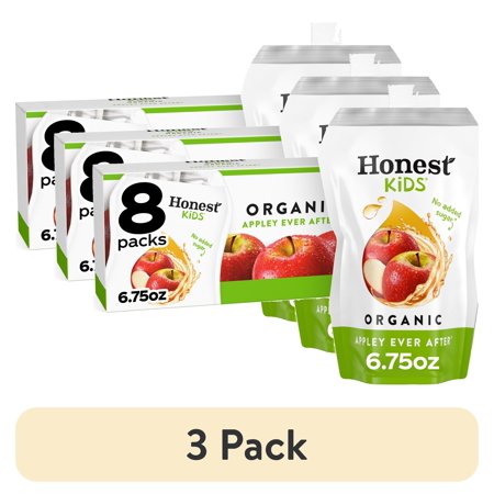 (3 pack) Honest Kids Appley Ever After Organic Juice Drink Pouches, 6.75 fl oz, 8 Pack