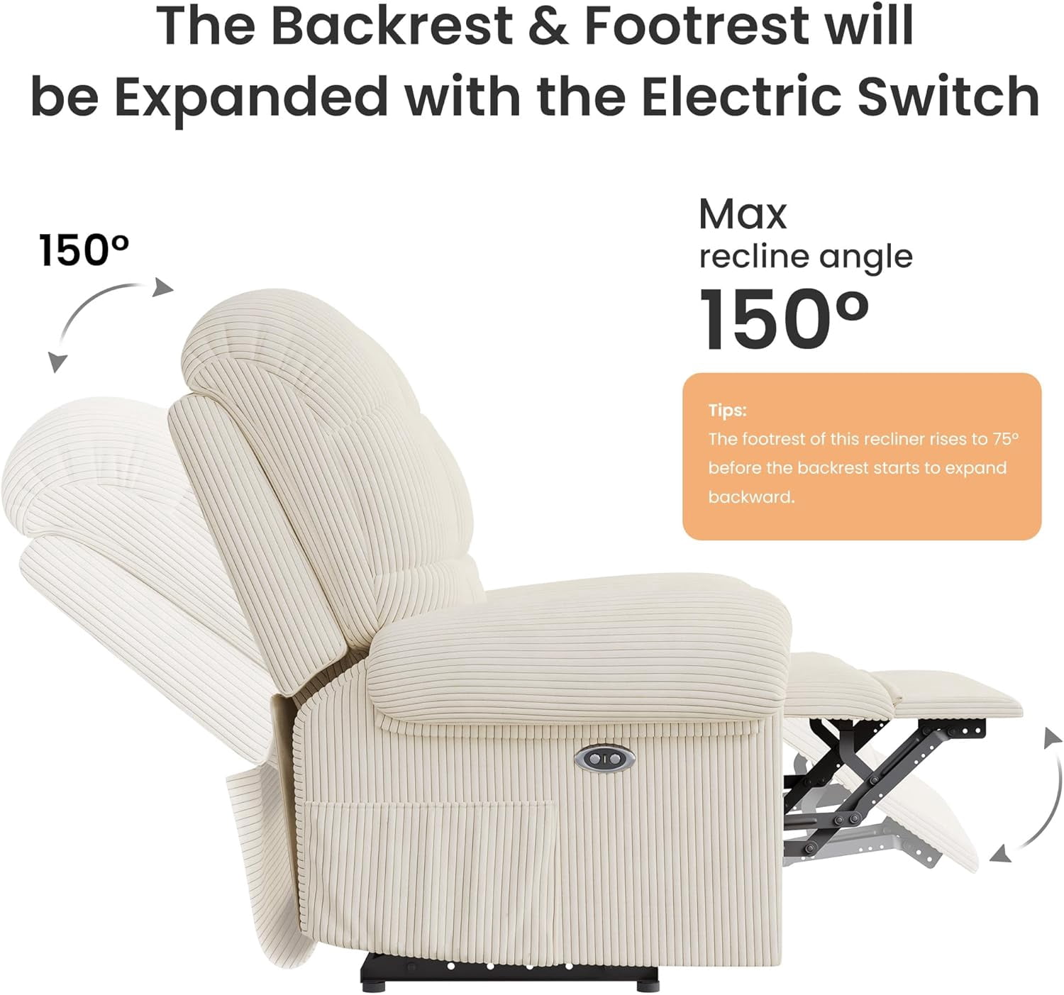 Neche Electric Recliner Chair, Comfy Lay Flat Sofa for Small Spaces, Living Room, One Box, Beige