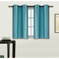 2 Piece N25 TEAL Luxury Kitchen, Short Window Curtain Semi Sheer Panel , 2 Faux Silk Tier Panels With Bronze Grommets