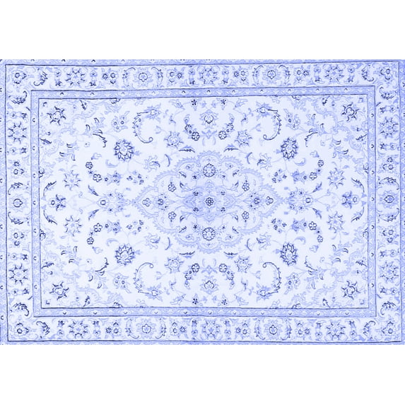 Ahgly Company Machine Washable Indoor Rectangle Medallion Blue Traditional Area Rugs, 5' x 8'