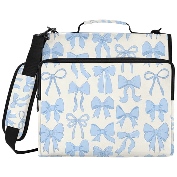 ALAZA Zipper Binder Blue Bows Pattern 2 inch 3 Ring 500 Sheet Capacity Trapper Keeper File Folder Organizer Bag