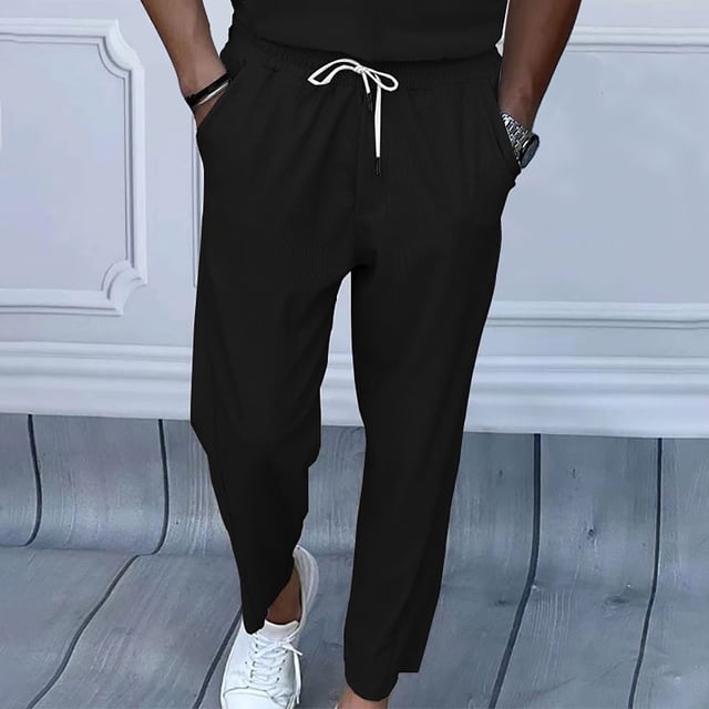 Pantalones largos de pana para hombre, pantalones anchos de pierna, pantalones casuales de color liso con cordón, pantalones deportivos para hombre, pantalones largos para hombre