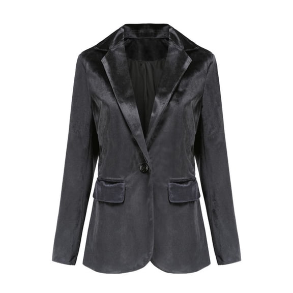 XPMWRP Women's Velvet Blazers One Button Business Blazer Solid Color Long Sleeve Work Office Suit Jackets Outerwear with Pockets Black XXL