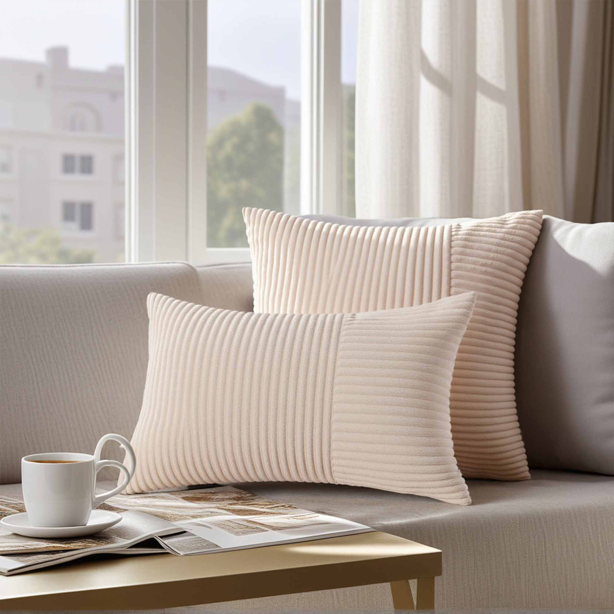 Unique Bargains 2Pcs Modern Strip Throw Pillow Covers for Living Room Blue 18" x 18"