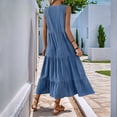 thumbnail image 5 of New summer style simple midi dress with buttons, solid color, V-neck, sleeveless design, 5 of 5