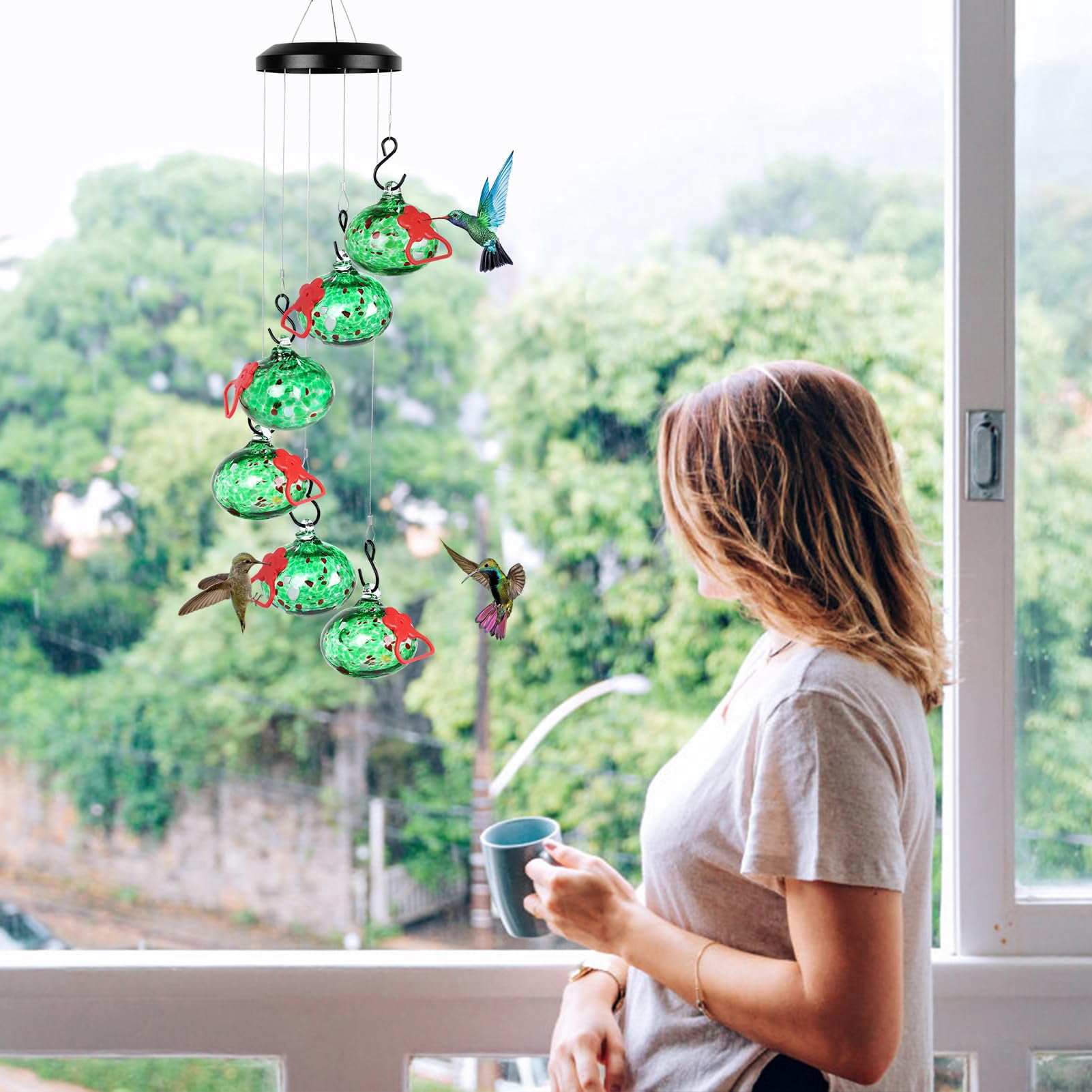 Charming Wind Chimes Hummingbird Feeders For Outdoors Hanging Ant And Bee Proof Never Leak Garden Decor Outside(green)...