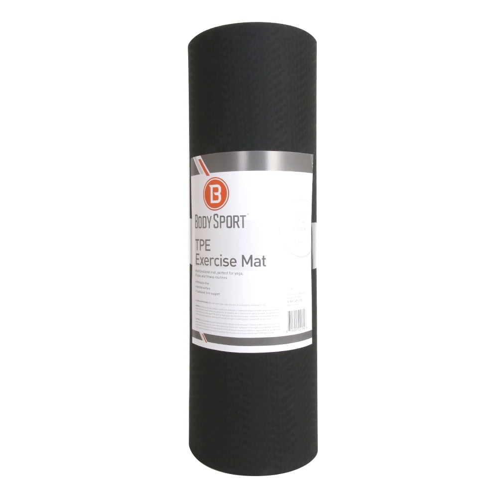 Body Sport TPE Exercise Mat, 56 in., Black – Neoprene Non-Slip Yoga Mat