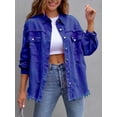 thumbnail image 1 of SEARIPE Women‘s Casual Denim Jacket Frayed Hem Ripped Long Sleeve Jean Jacket With Pockets Pink M, 1 of 6
