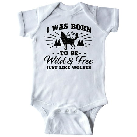 

Inktastic I was Born to be Wild and Free with Wolf and Mountains Gift Baby Boy or Baby Girl Bodysuit