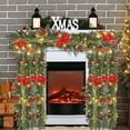 thumbnail image 4 of Rattan Fireplace Decoration, Christmas Garland, Artificial Holiday Decor, Pre-lit with LED Lights, Red Flowers Berries Cones and Shatterproof Balls, 4 of 8