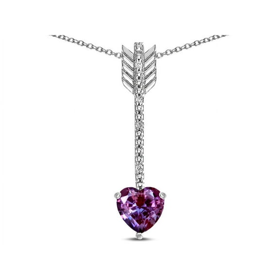 Star K� 6mm Simulated Alexandrite Heart Arrow Bar Pendant Necklace
