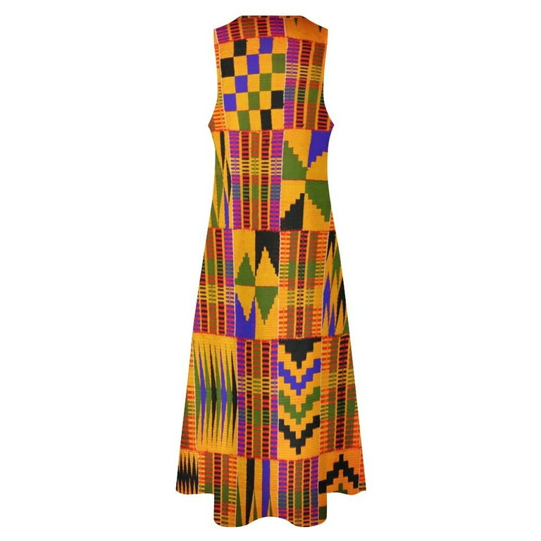 2025 Kente Tribal African Dress Summer Retro Print Streetwear Casual Long  Dresses Women Vintage Maxi Dress Gift Idea - Walmart.com