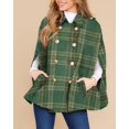 thumbnail image 3 of Women Plaid Cape Coat Stand Collar Double‑Breasted Sleeveless Poncho Jacket, 3 of 5
