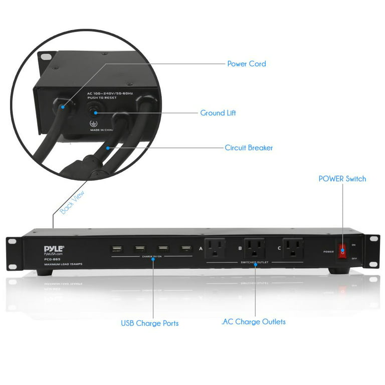 Pyle PCO865 Rack Mount Power Conditioner Strip with USB Charge Ports Power  Supply Surge Protector 