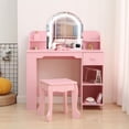 thumbnail image 2 of Ourlova Kids Vanity with Lighted Mirror - 2 in 1 Little Girls Vanity Table and Stool - Kids Makeup with Bookshelf/Drawer and Open Shelves for 3-9 Yrs Girls - Pink, 2 of 8